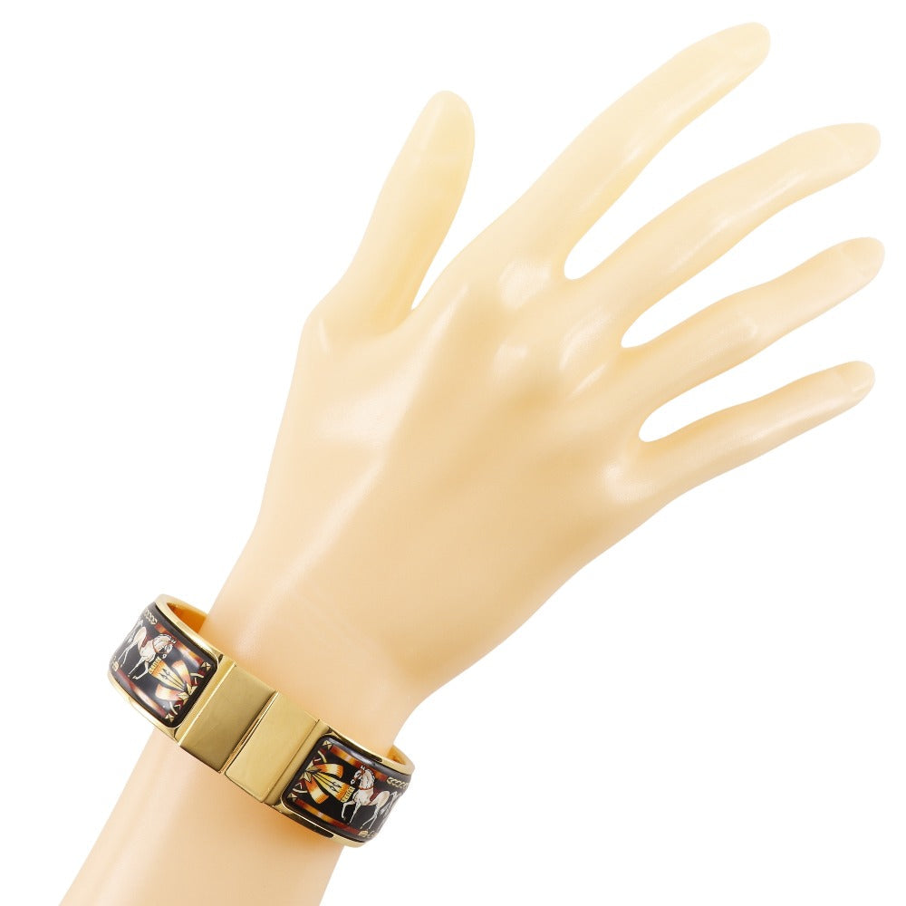 HERMES bracelet Plated Gold black Bangle Shippo Horse Pattern Location Maille Women