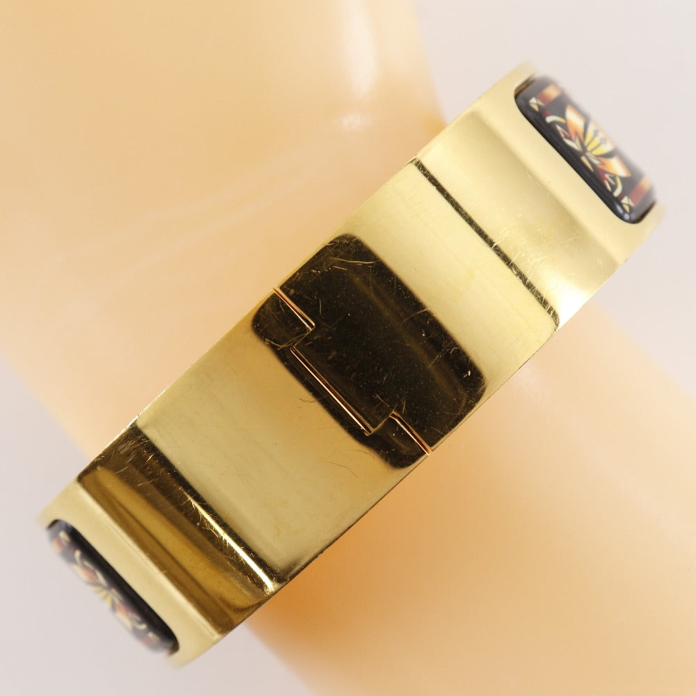 HERMES bracelet Plated Gold black Bangle Shippo Horse Pattern Location Maille Women