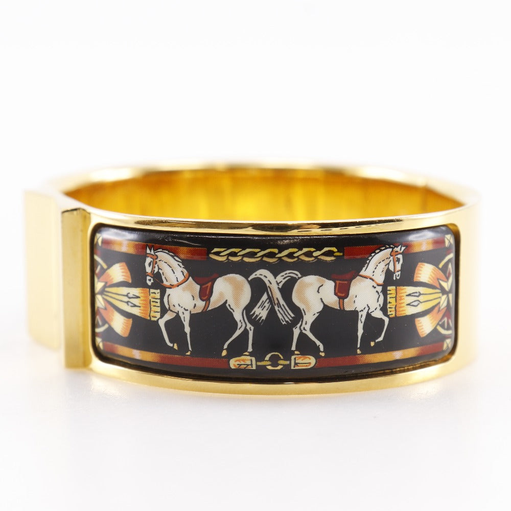 HERMES bracelet Plated Gold black Bangle Shippo Horse Pattern Location Maille Women