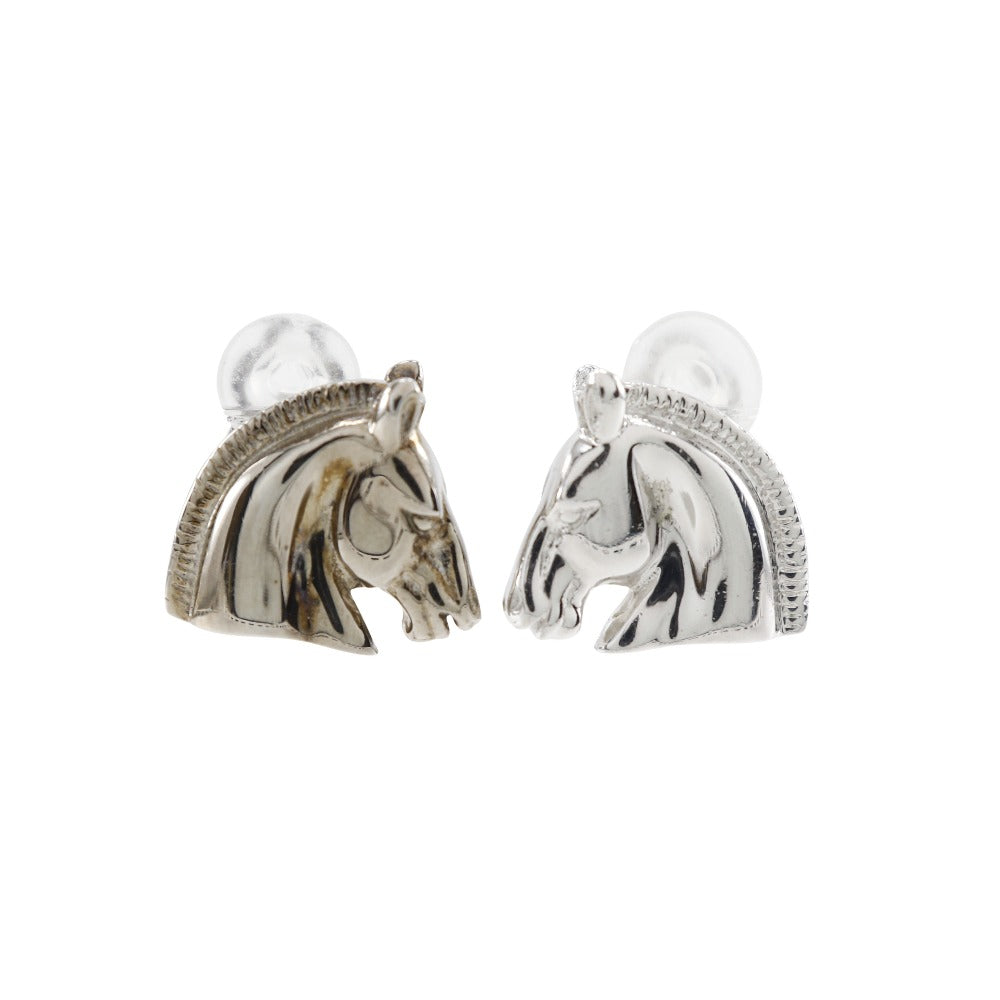 HERMES Earring metallic Silver Hose motif Shuval