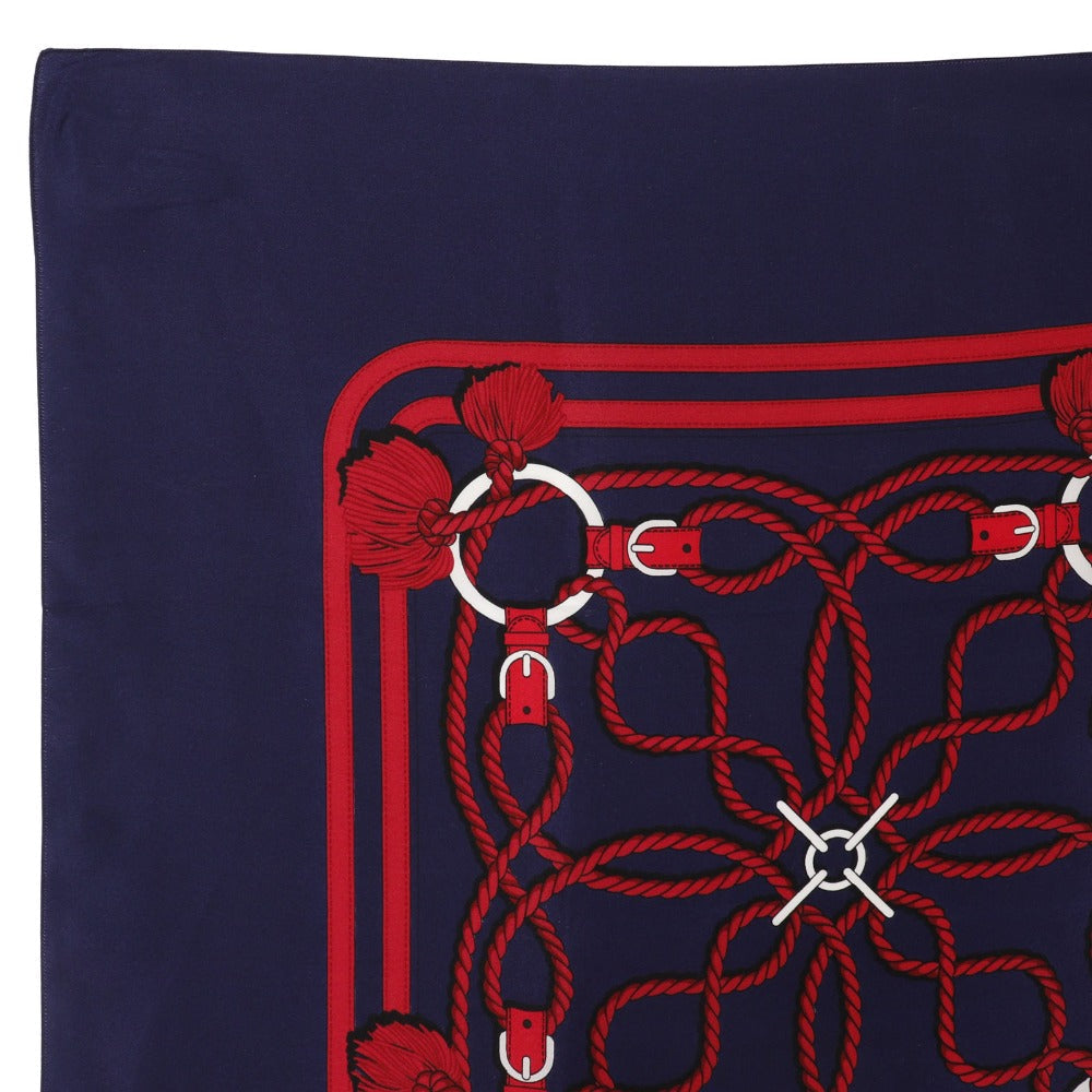 HERMES scarf silk Navy blue / red Rope Pattern Carre Women