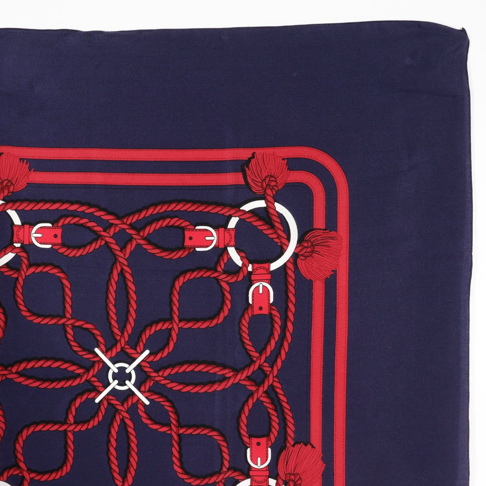 HERMES scarf silk Navy blue / red Rope Pattern Carre Women
