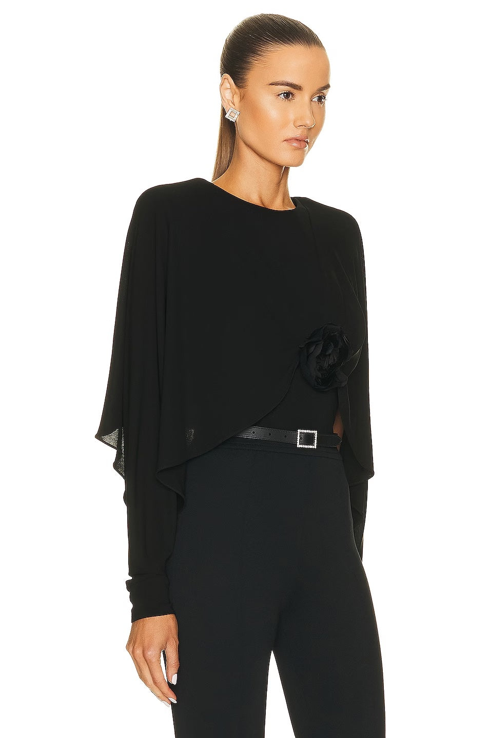YVES SAINT LAUREN FLOWER DETAIL CREPE JERSEY TOP