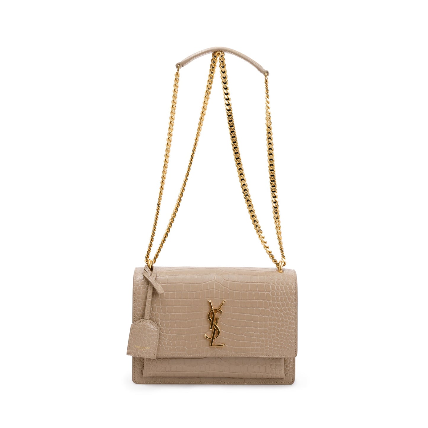 Saint Laurent 2020 Beige Crocodile Embossed Leather Medium Sunset Bag
