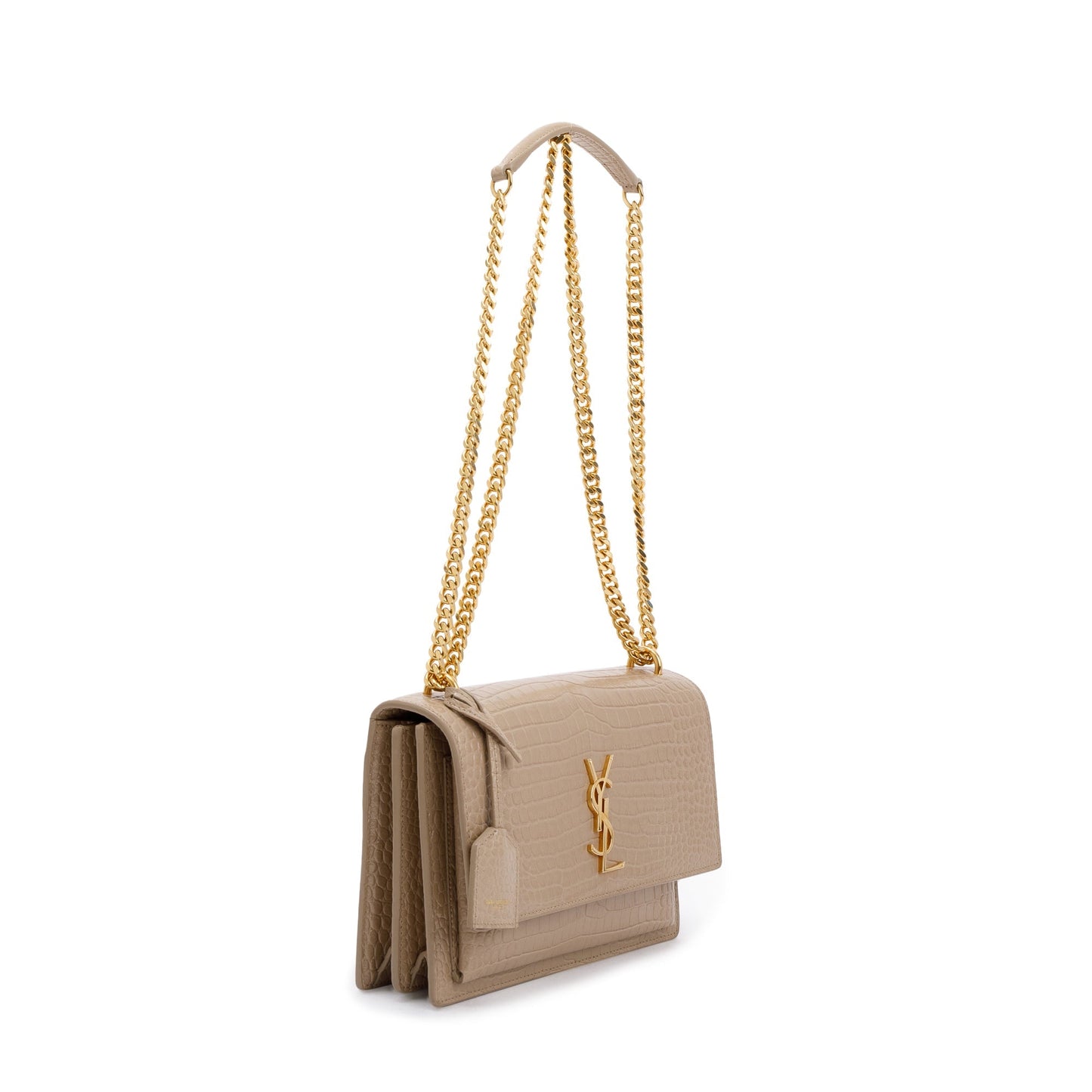 Saint Laurent 2020 Beige Crocodile Embossed Leather Medium Sunset Bag