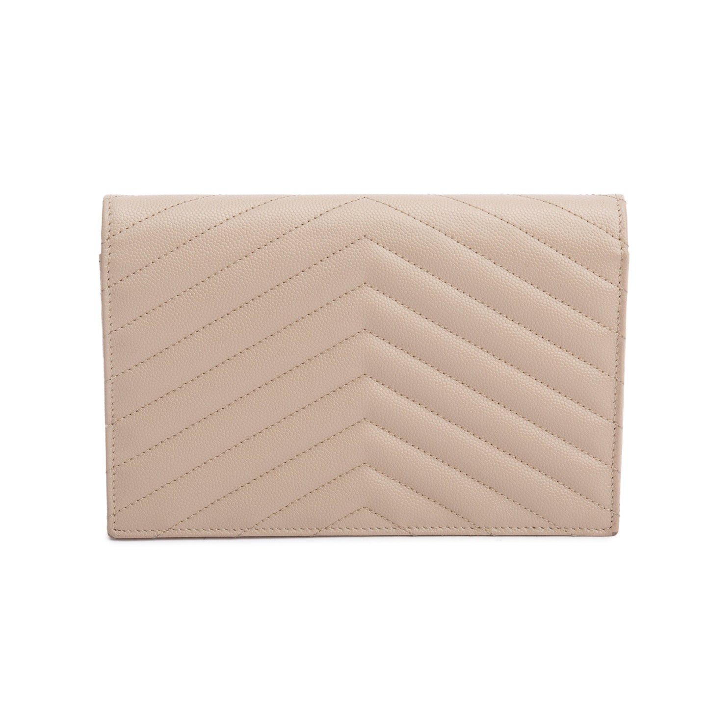 Saint Laurent 2020 Beige Grain De Poudre Leather Cassandre Envelope Chain Wallet