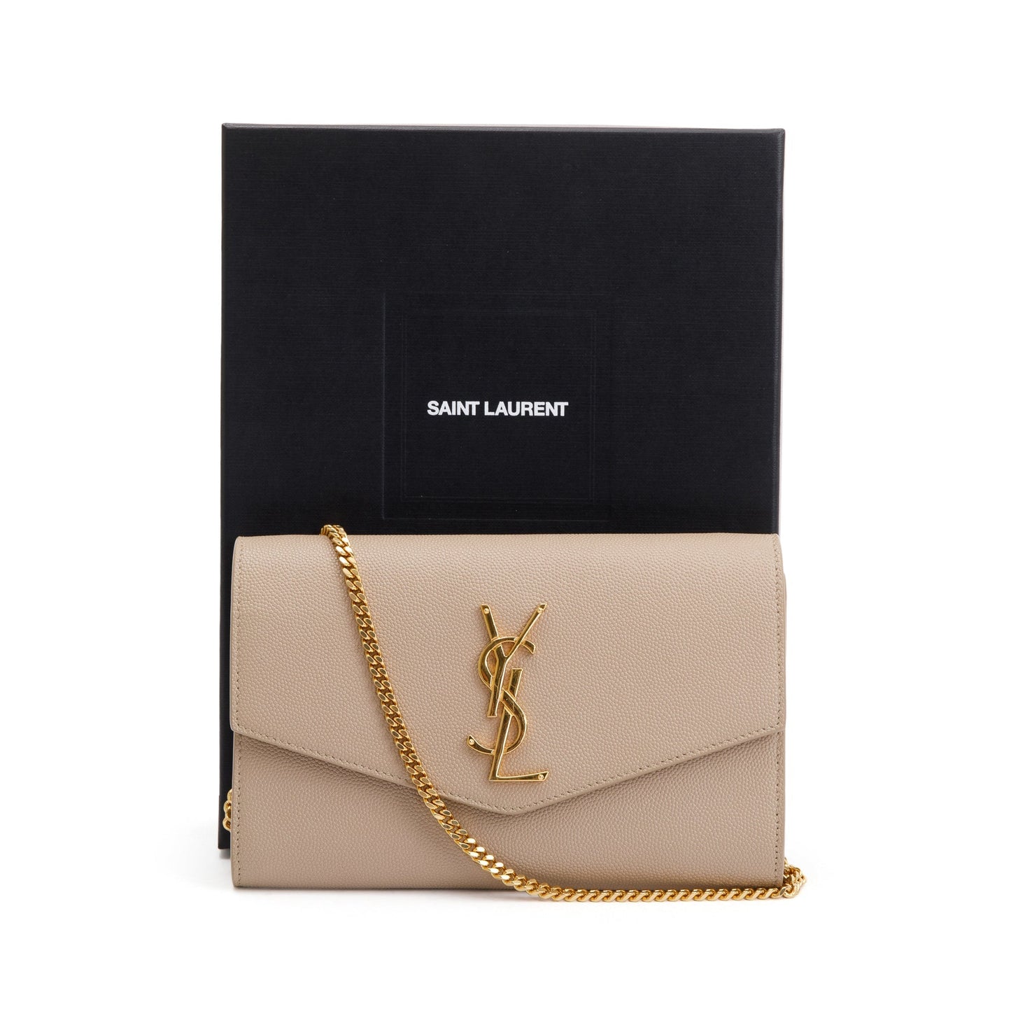 Saint Laurent 2020 Beige Grain De Poudre Leather Uptown Chain Wallet