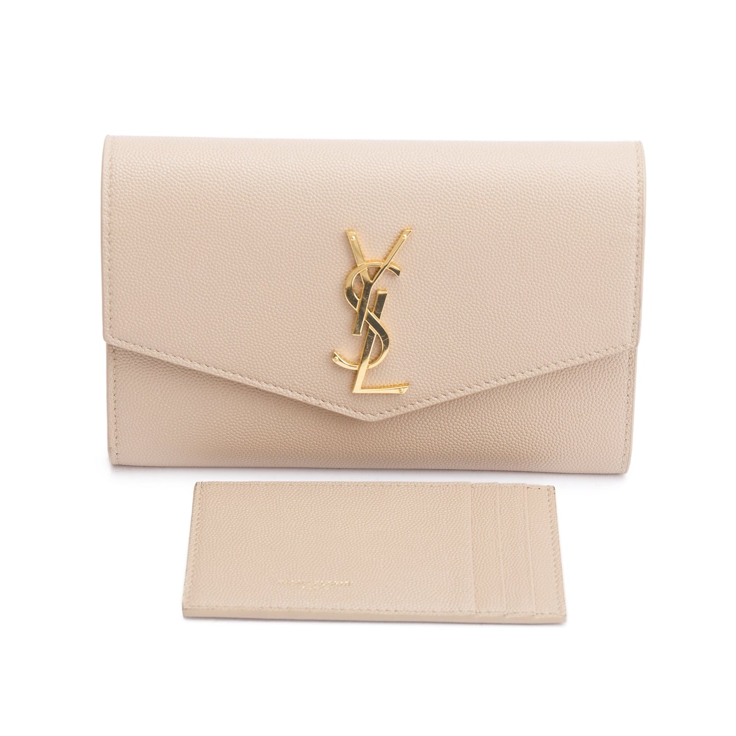 Saint Laurent 2020 Beige Grain De Poudre Leather Uptown Chain Wallet