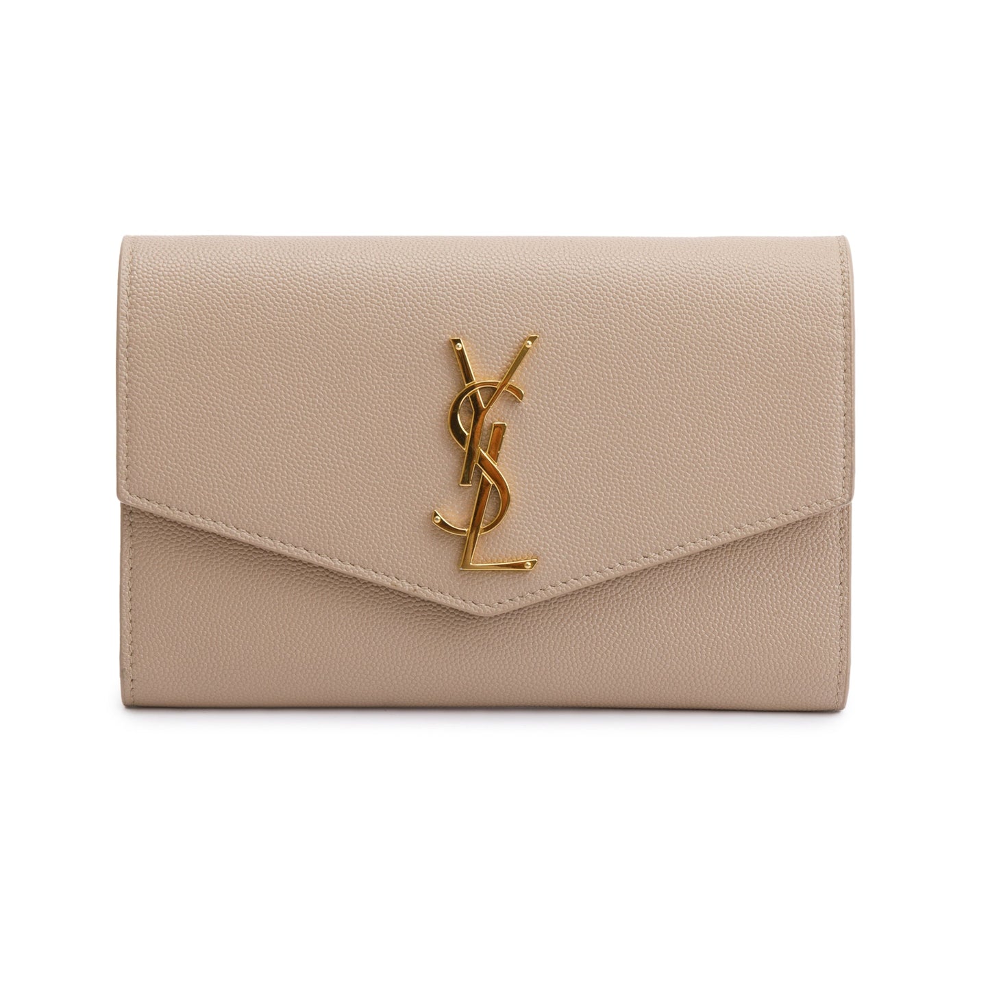 Saint Laurent 2020 Beige Grain De Poudre Leather Uptown Chain Wallet