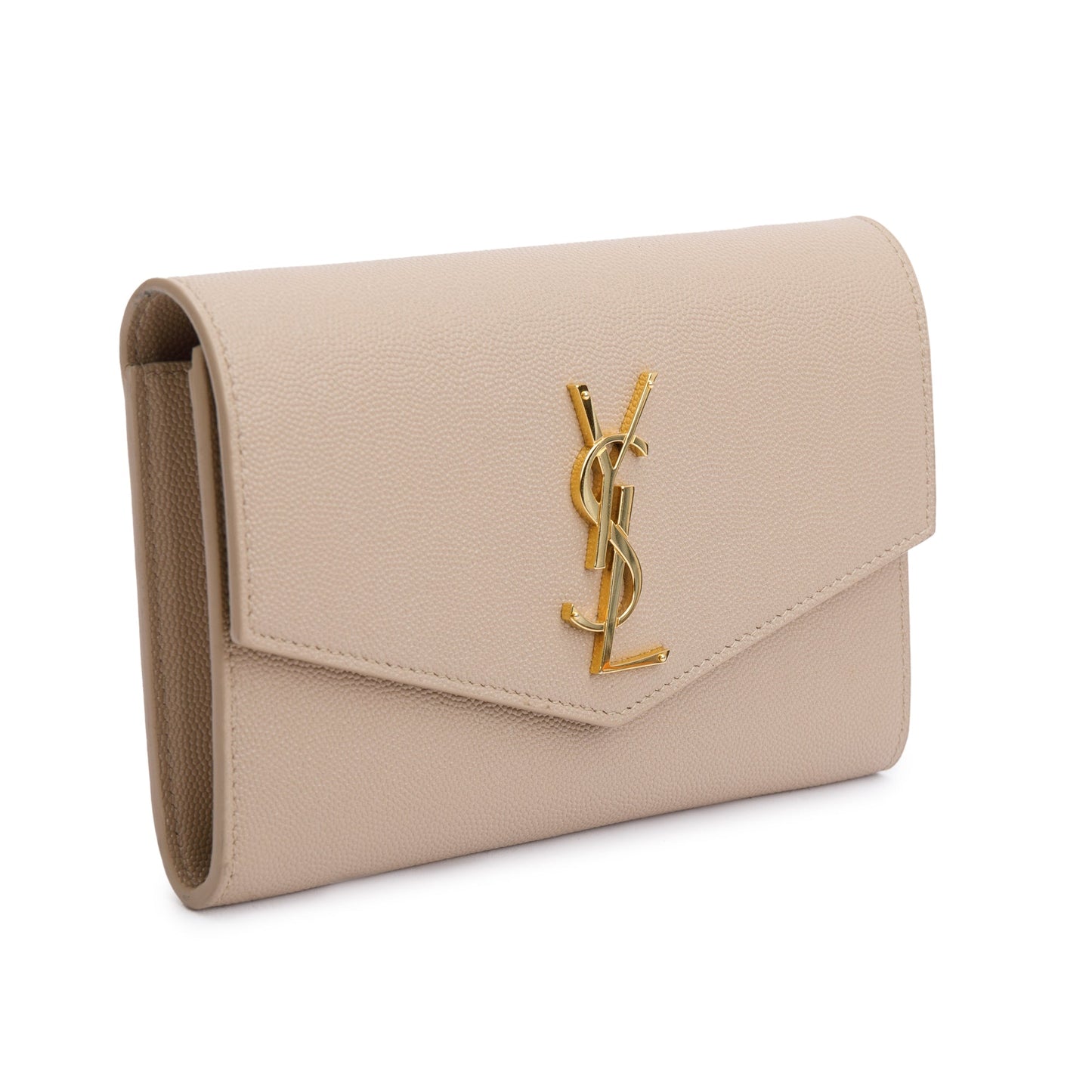 Saint Laurent 2020 Beige Grain De Poudre Leather Uptown Chain Wallet