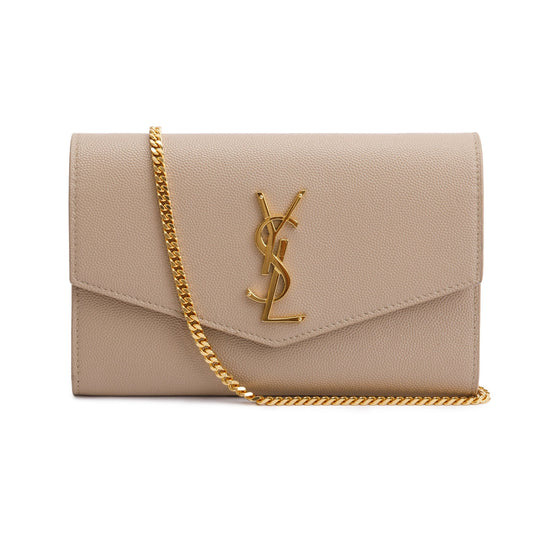 Saint Laurent 2020 Beige Grain De Poudre Leather Uptown Chain Wallet