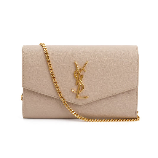 Saint Laurent 2020 Beige Grain De Poudre Leather Uptown Chain Wallet