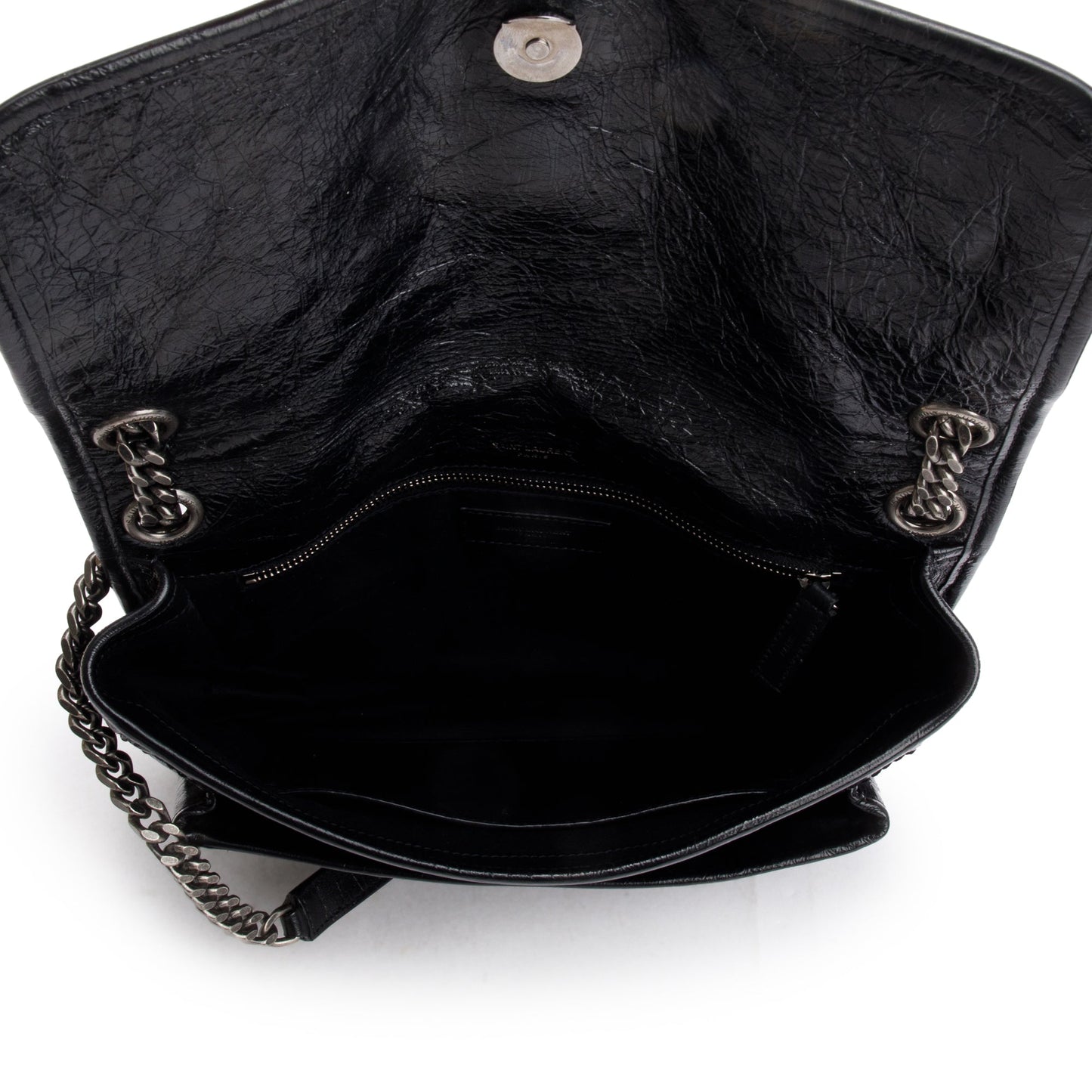 Saint Laurent 2020 Black Crinkled Calfskin Leather Medium Niki Shoulder Bag