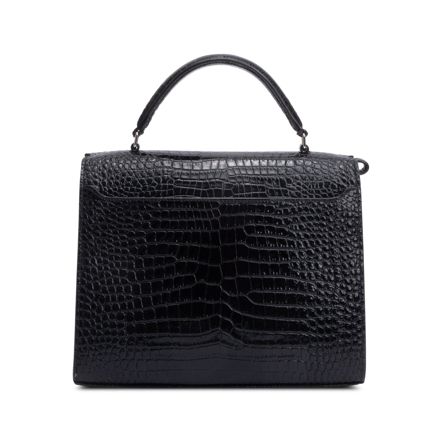 Saint Laurent 2020 Black Croc-Embossed Leather Cassandra Medium Top Handle Bag