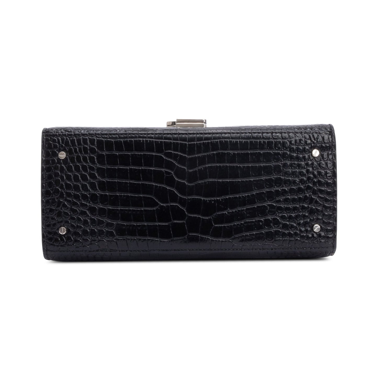 Saint Laurent 2020 Black Croc-Embossed Leather Cassandra Medium Top Handle Bag