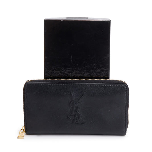 Saint Laurent 2020 Black Grained De Poudre Cassandre Zip Around Wallet