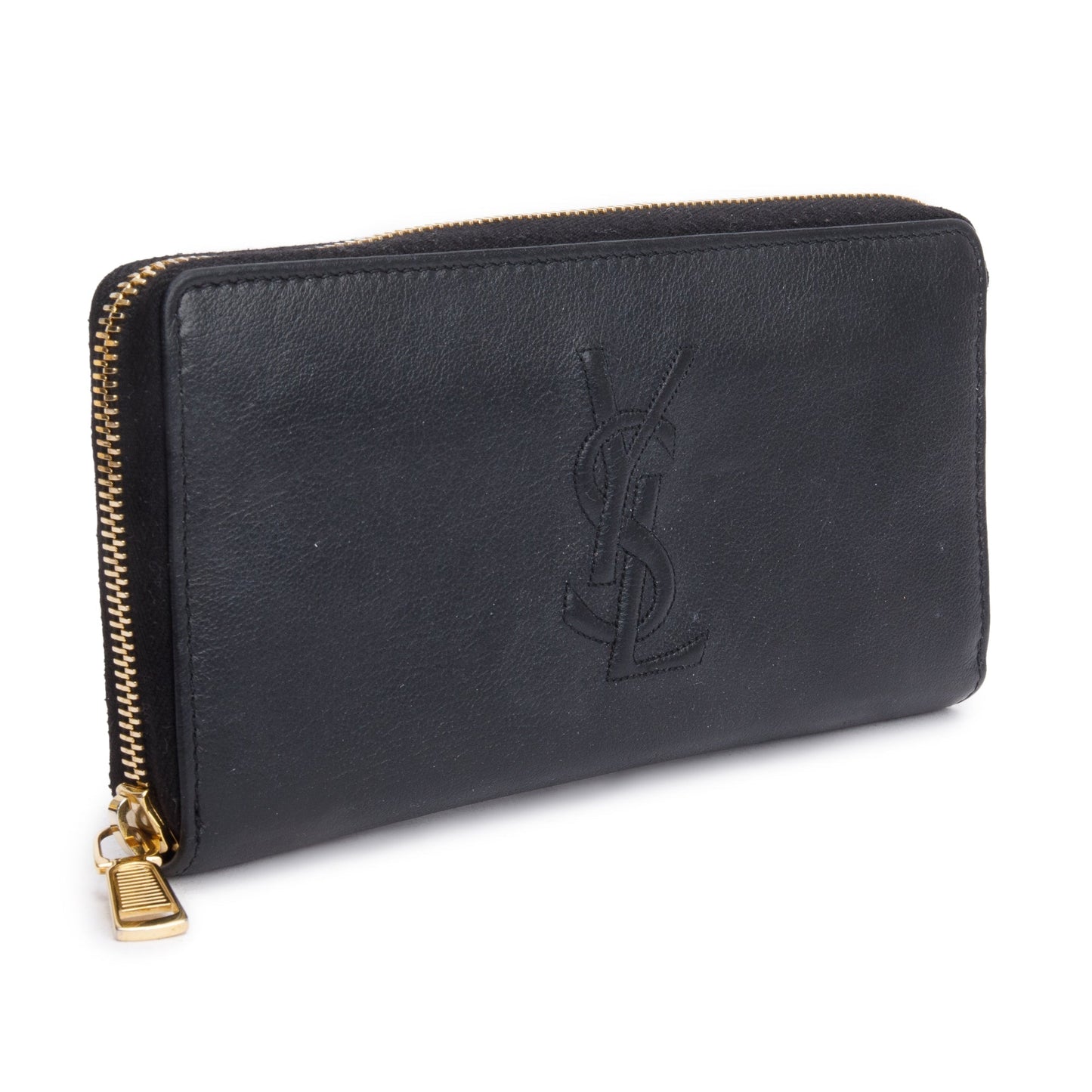 Saint Laurent 2020 Black Grained De Poudre Cassandre Zip Around Wallet