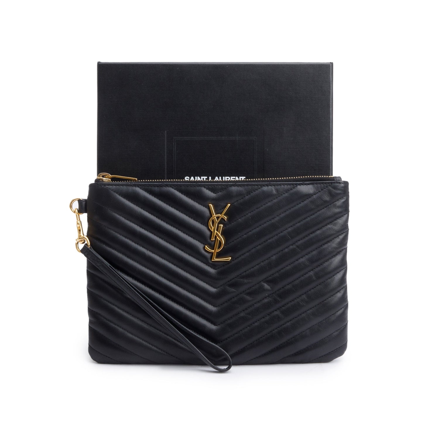 Saint Laurent 2020 Black Leather Cassandre Matelasse A5 Pouch
