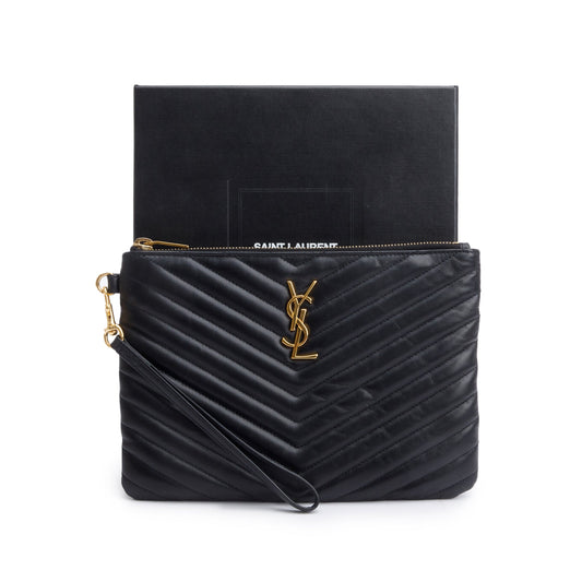 Saint Laurent 2020 Black Leather Cassandre Matelasse A5 Pouch