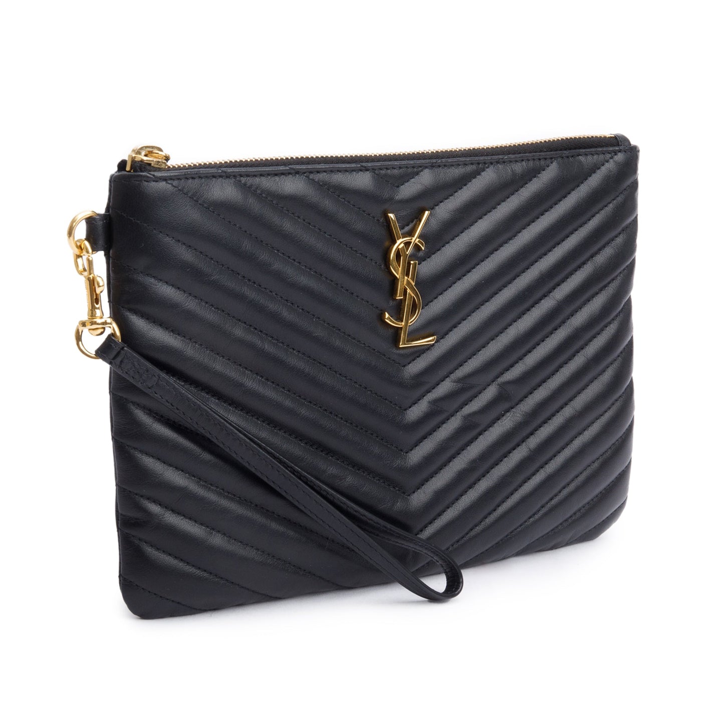 Saint Laurent 2020 Black Leather Cassandre Matelasse A5 Pouch