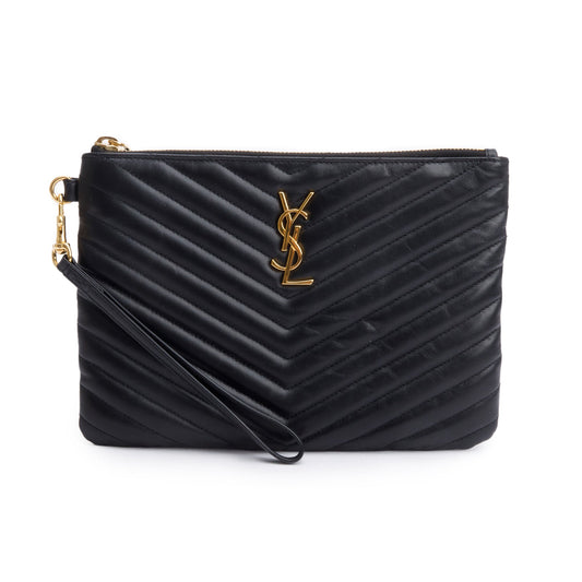 Saint Laurent 2020 Black Leather Cassandre Matelasse A5 Pouch