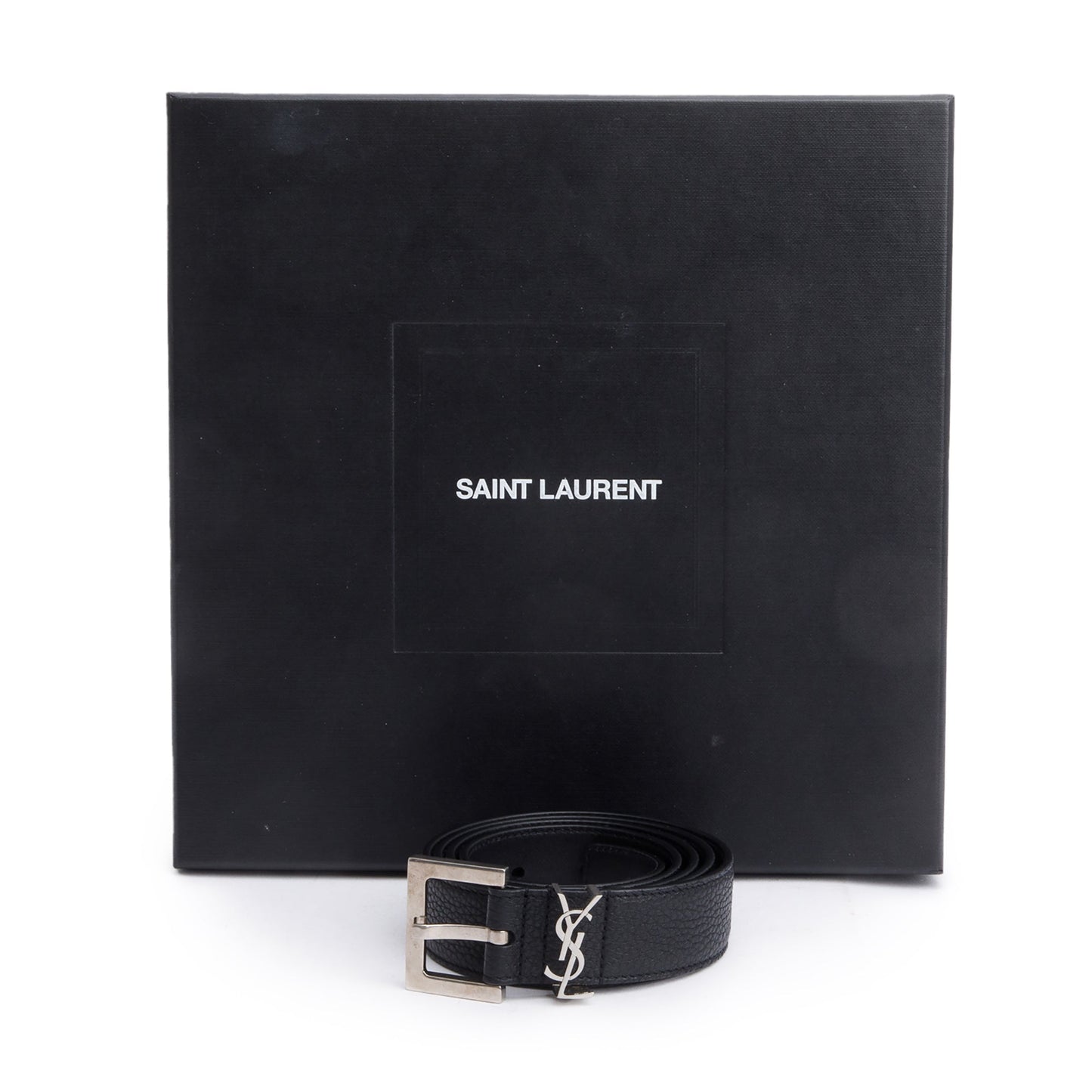 Saint Laurent 2020 Calfskin Leather Square Buckle Cassandre Belt 100