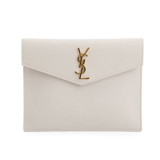 Saint Laurent 2020 Creme Grain de Poudre Monogram Uptown Baby Pouch