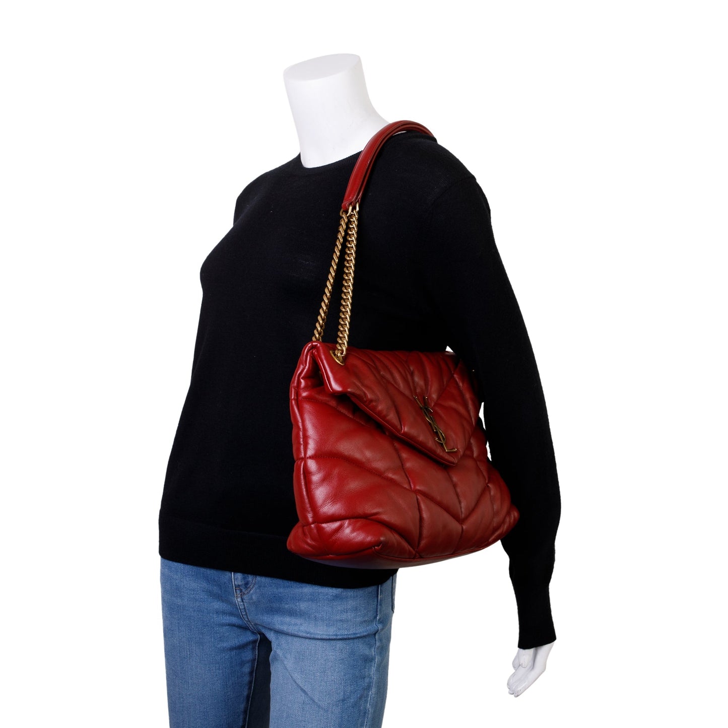 Saint Laurent 2020 Red Nappa Leather Medium Puffer Loulou Shoulder Bag