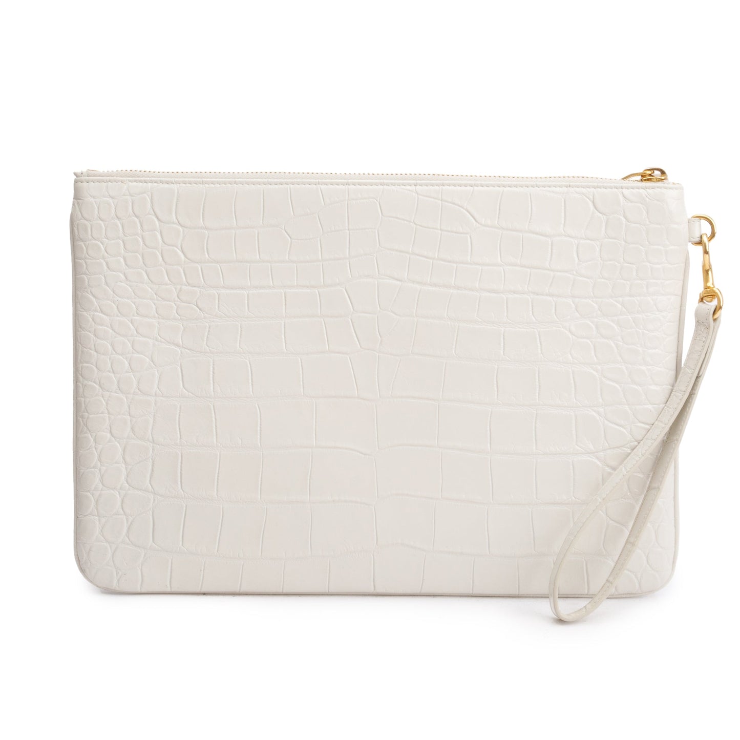 Saint Laurent 2020 White Crocodile Embossed Leather Cassandre Tablet Pouch