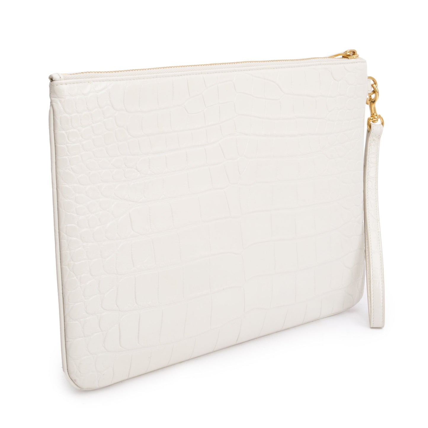 Saint Laurent 2020 White Crocodile Embossed Leather Cassandre Tablet Pouch