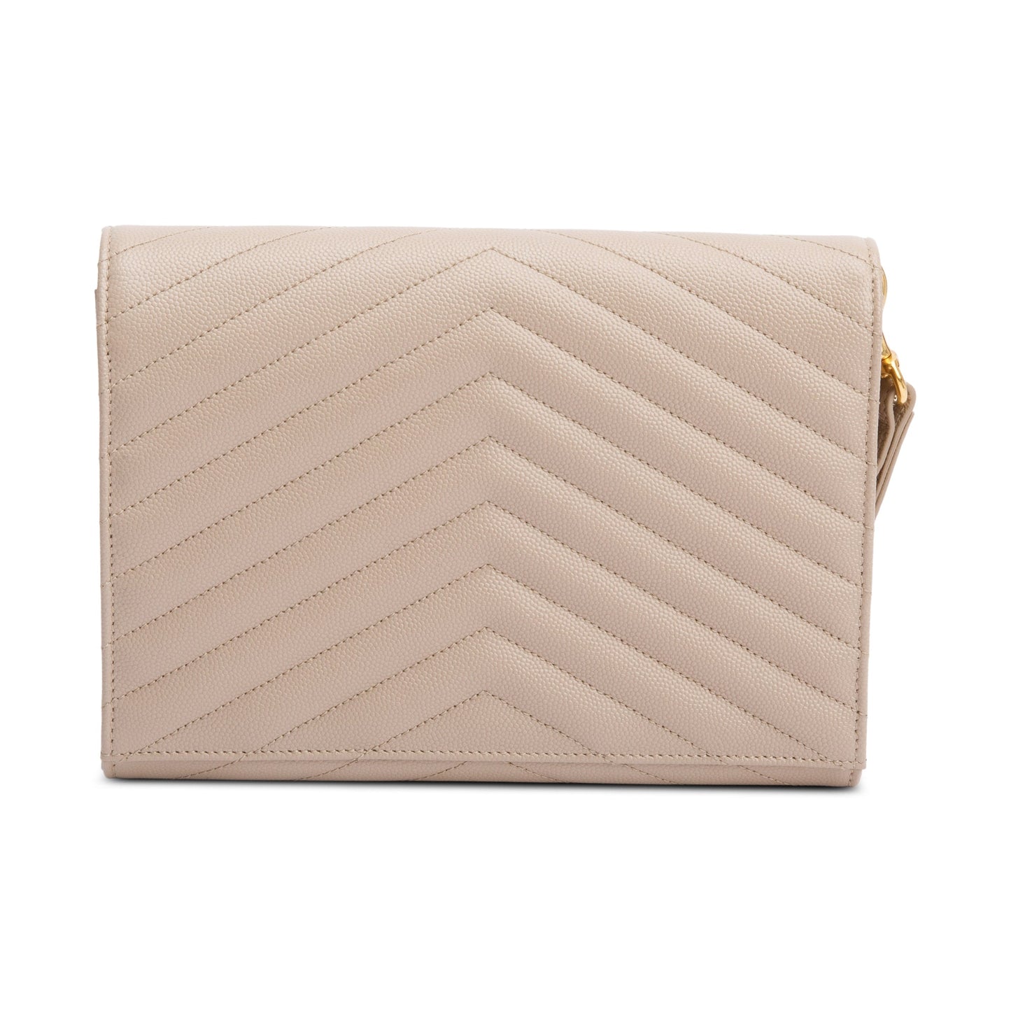 Saint Laurent 2021 Beige Grain de Poudre Matelasse Leather Cassandre Flap Wristlet Pouch