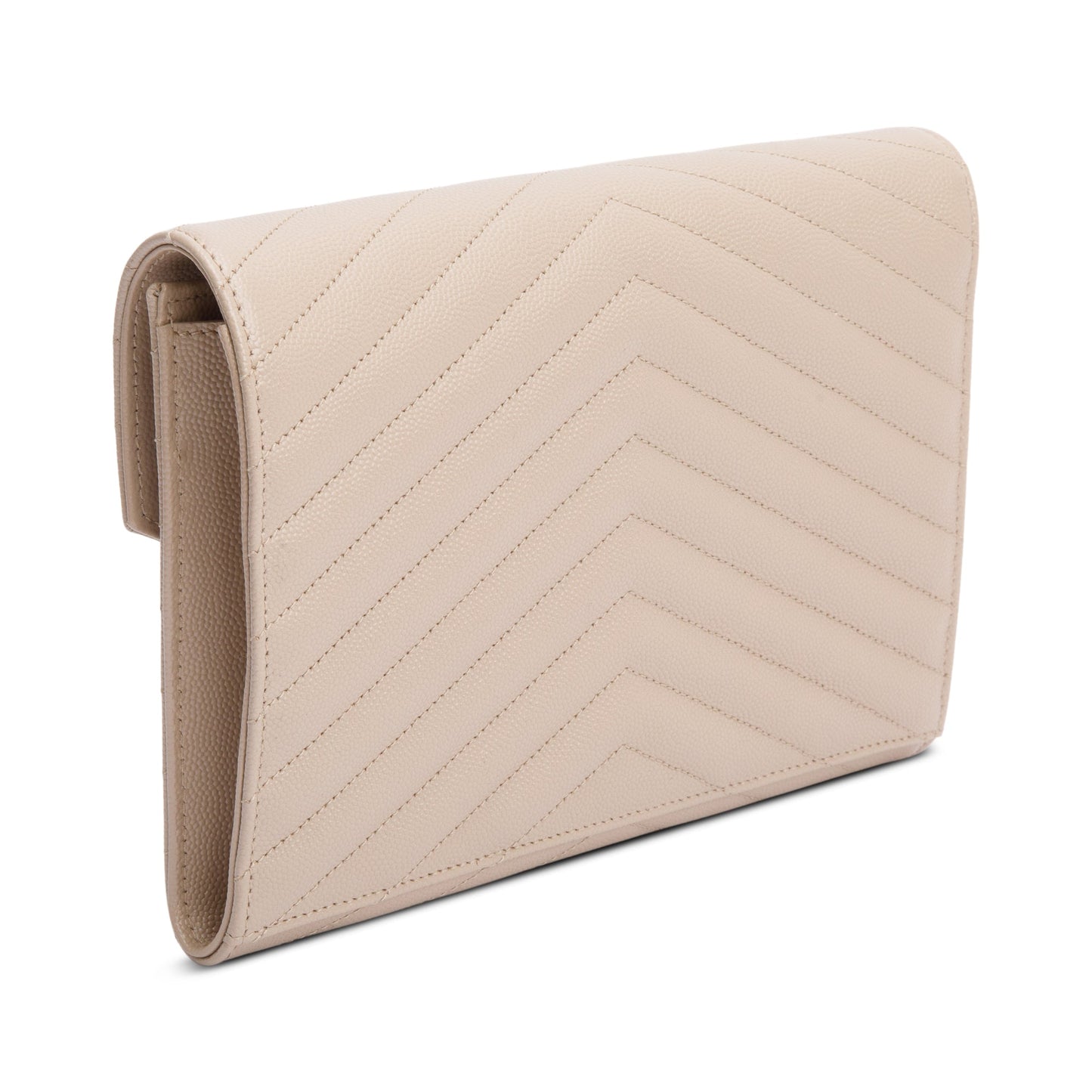 Saint Laurent 2021 Beige Grain de Poudre Matelasse Leather Cassandre Flap Wristlet Pouch