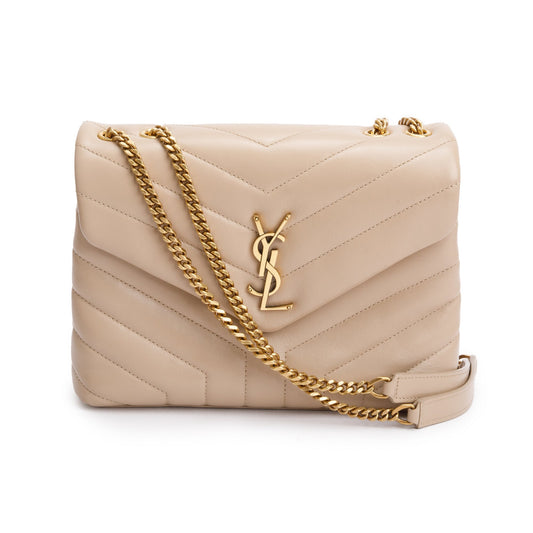 Saint Laurent 2021 Beige Quilted Leather Small Loulou Shoulder Bag