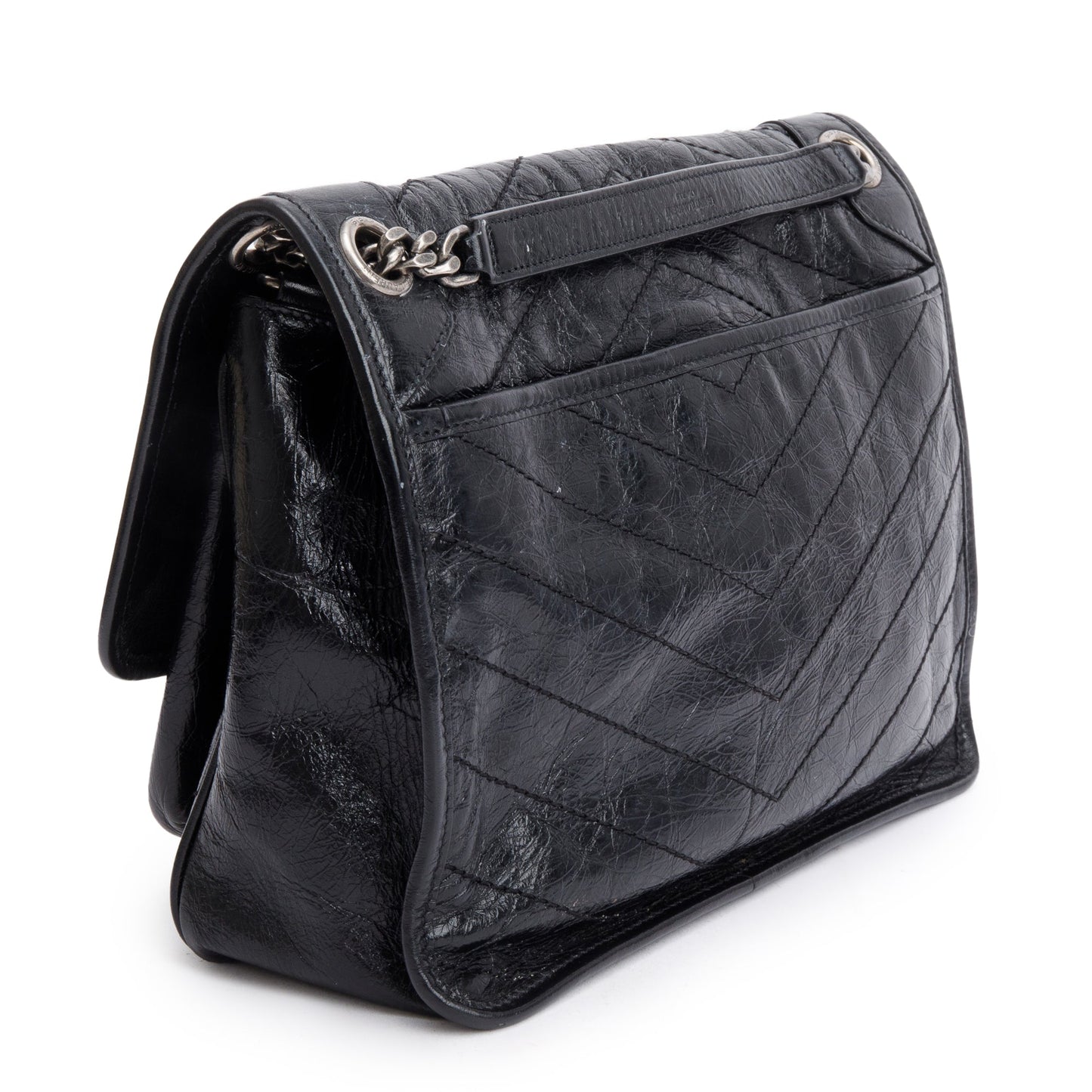 Saint Laurent 2021 Black Crinkled Calfskin Leather Medium Niki Shoulder Bag