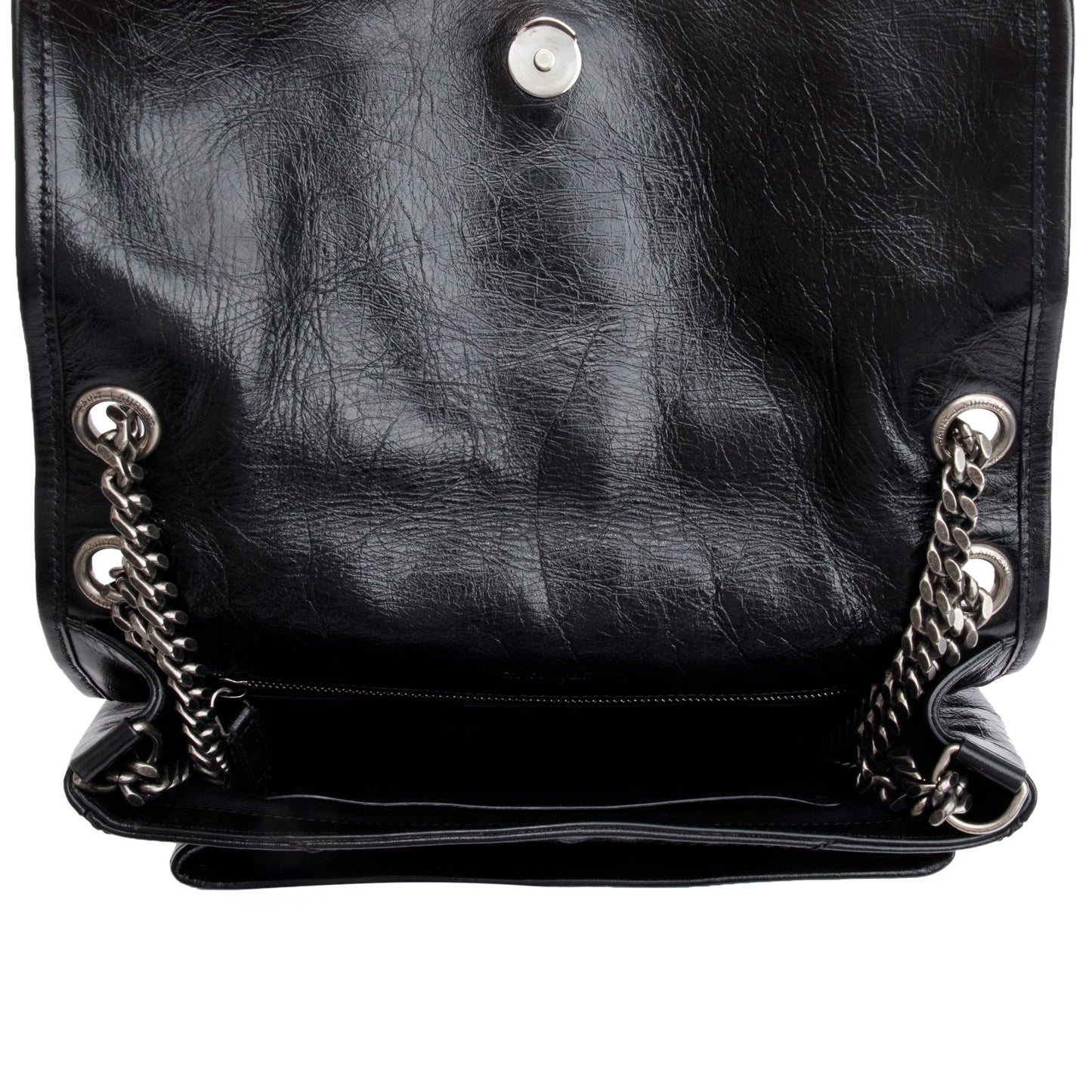 Saint Laurent 2021 Black Crinkled Calfskin Leather Medium Niki Shoulder Bag