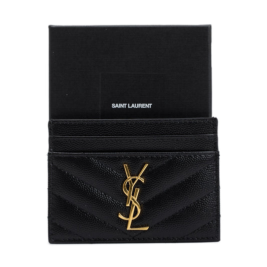 Saint Laurent 2021 Black Grain De Poudre Leather Cassandre Matelasse Card Case