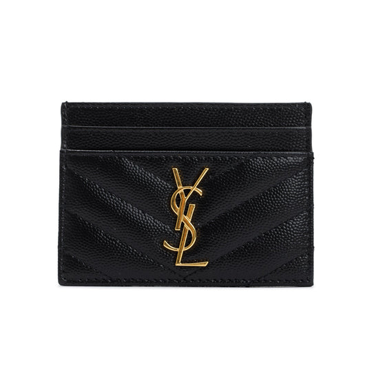 Saint Laurent 2021 Black Grain De Poudre Leather Cassandre Matelasse Card Case