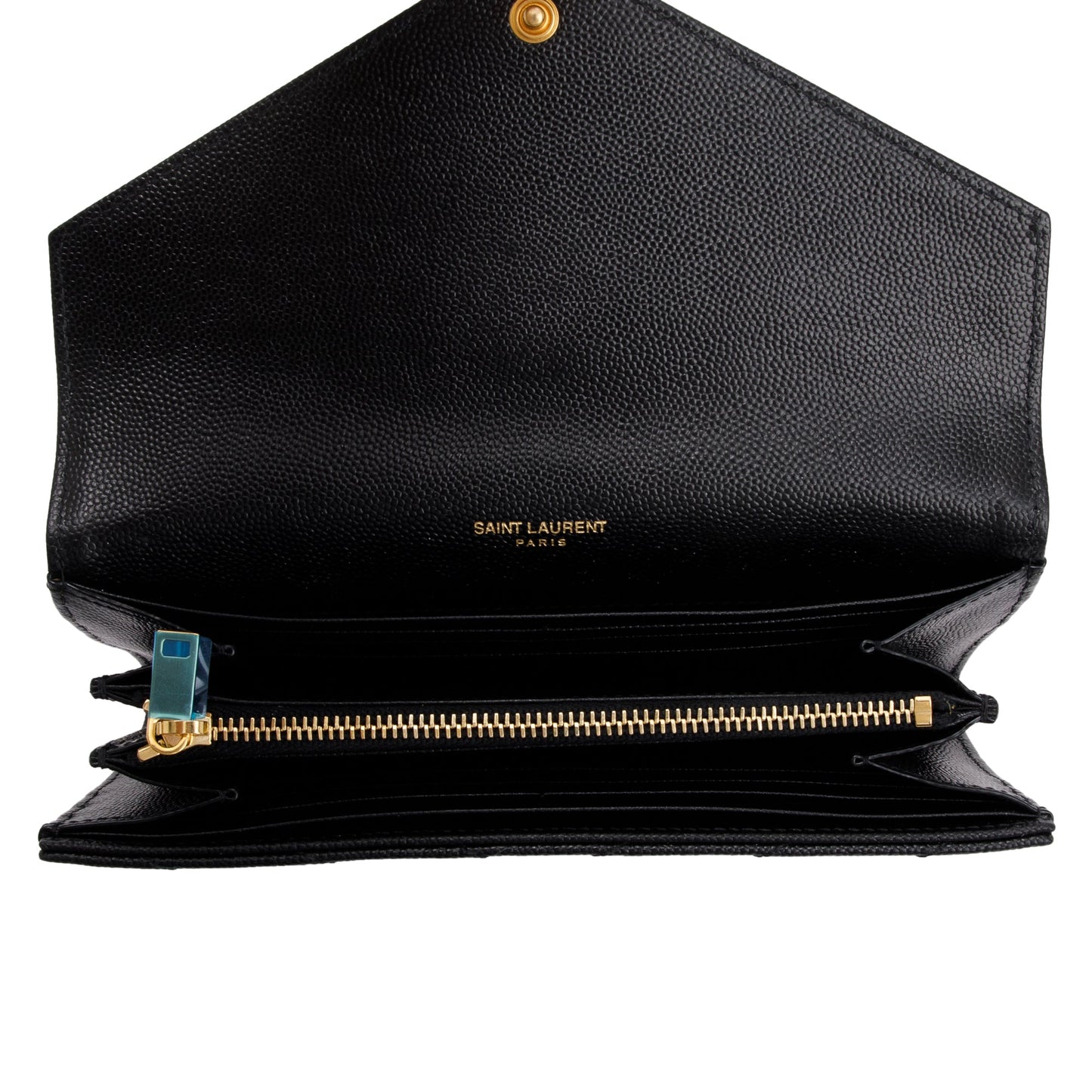 Saint Laurent 2021 Black Grain De Poudre Leather Cassandre Matelasse Large Flap Wallet