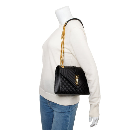 Saint Laurent 2021 Black Grained De Poudre Medium Envelope Shoulder Bag