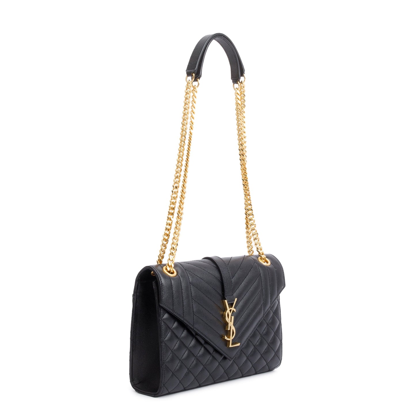 Saint Laurent 2021 Black Grained De Poudre Medium Envelope Shoulder Bag