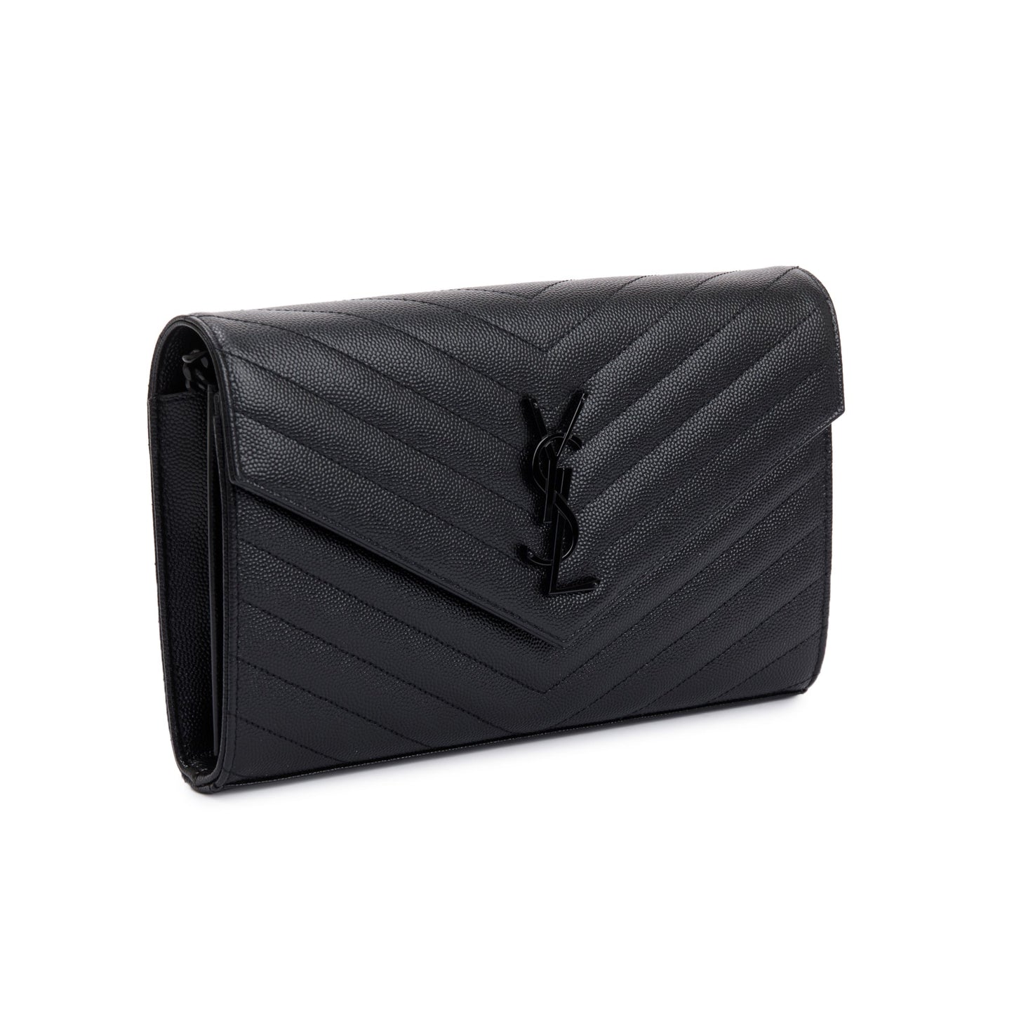 Saint Laurent 2021 Black Grained de Poudre Cassandre Matelasse Chain Wallet