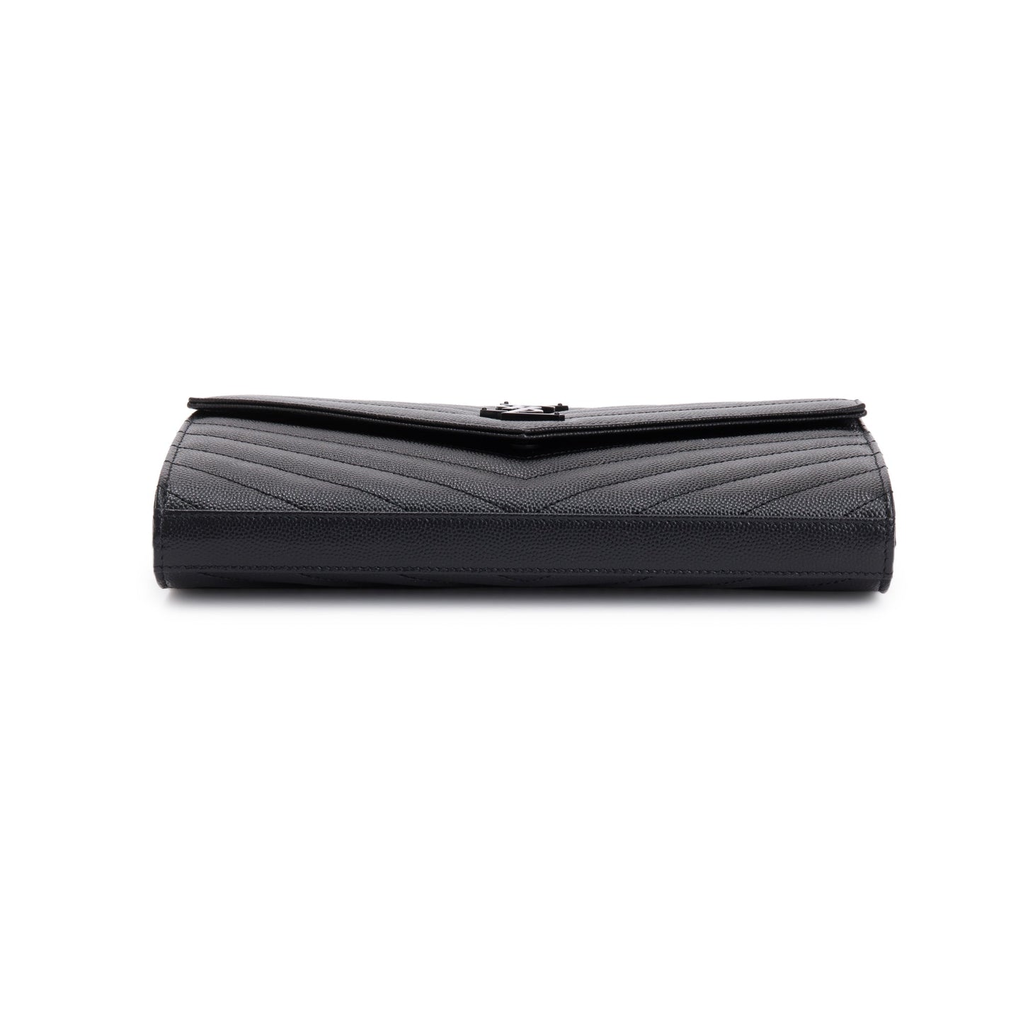 Saint Laurent 2021 Black Grained de Poudre Cassandre Matelasse Chain Wallet