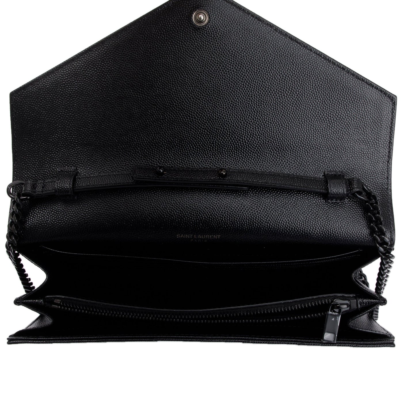 Saint Laurent 2021 Black Grained de Poudre Cassandre Matelasse Chain Wallet