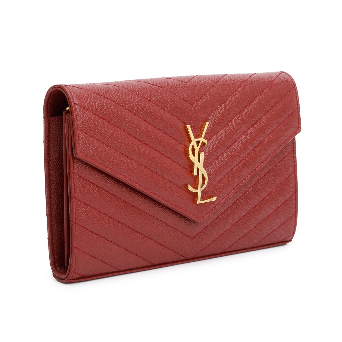 Saint Laurent 2021 Burgundy Grain De Poudre Leather Cassandre Matelasse Chain Wallet