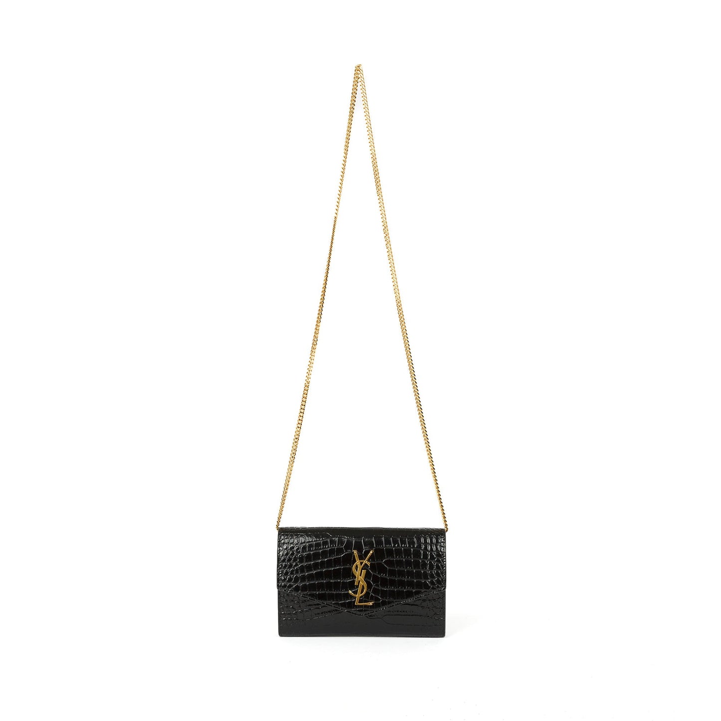 Saint Laurent 2021 Crocodile-Embossed Uptown Chain Wallet
