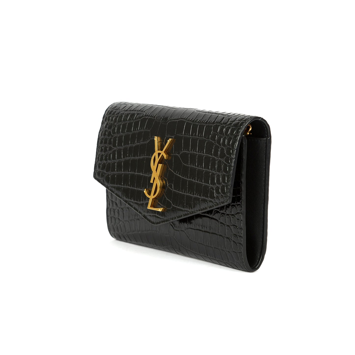 Saint Laurent 2021 Crocodile-Embossed Uptown Chain Wallet
