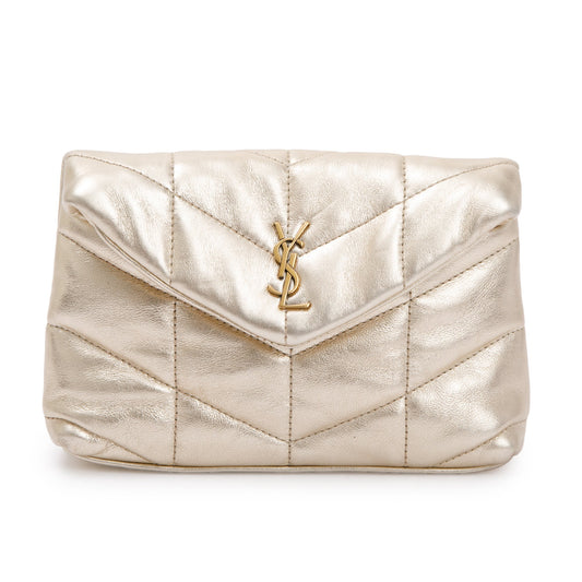 Saint Laurent 2021 Gold Metallic Small Puffer Pouch