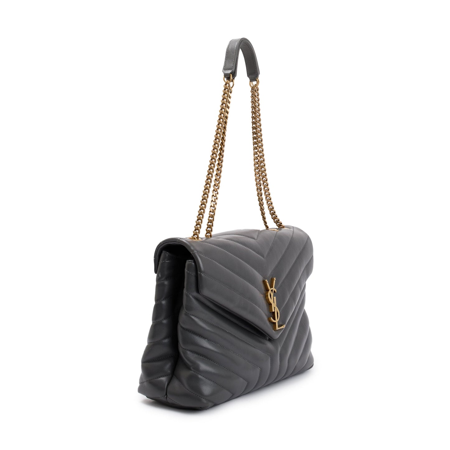 Saint Laurent 2021 Grey Calfskin Leather Medium Loulou Monogram Shoulder Bag