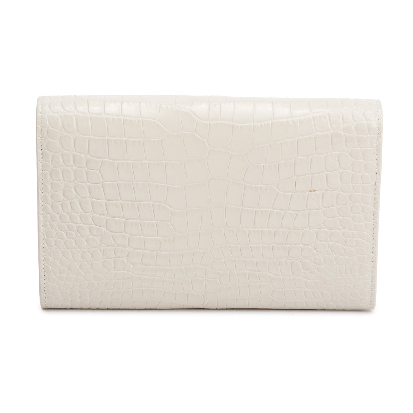 Saint Laurent 2021 Neutral Crocodile Embossed Leather Uptown Chain Wallet