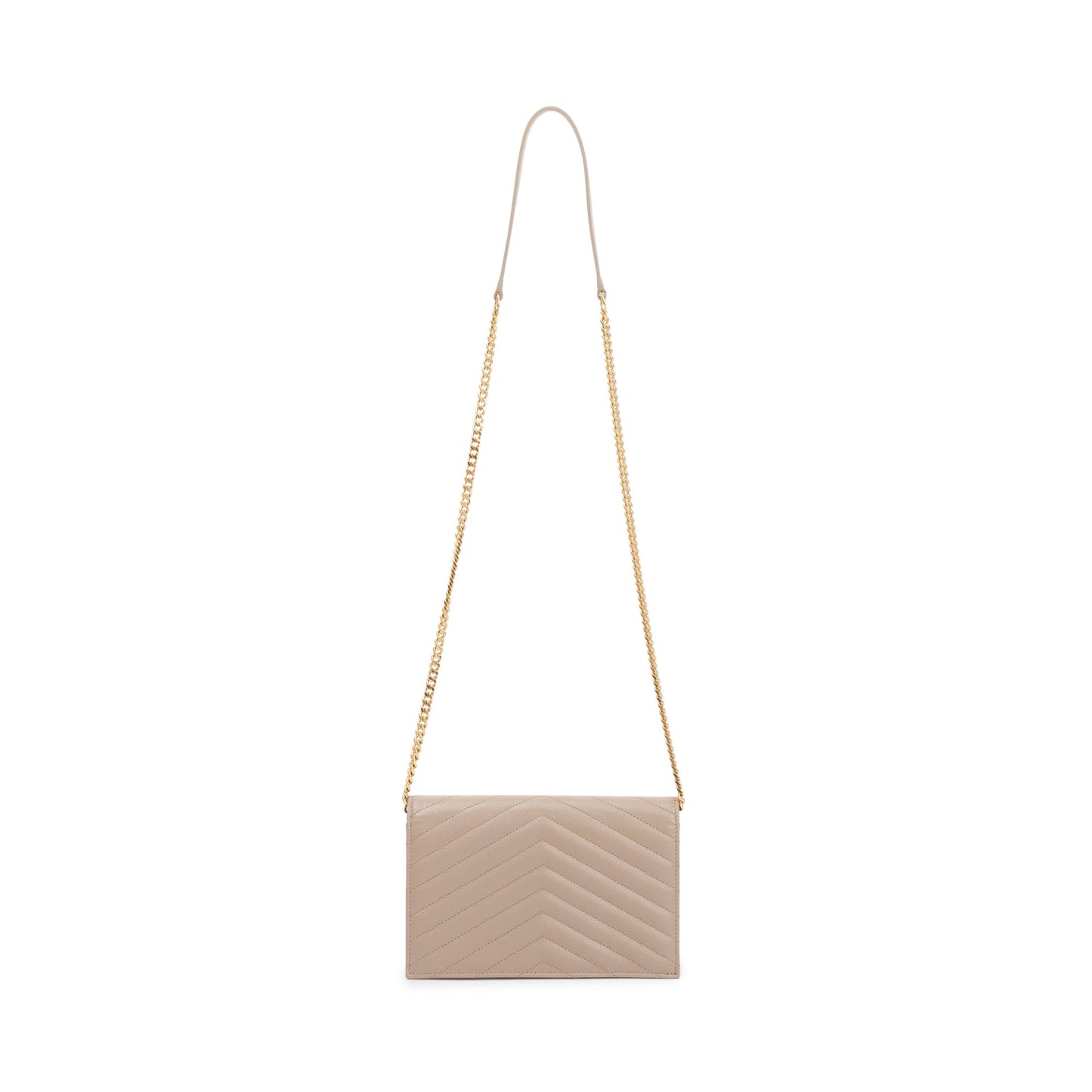 Saint Laurent 2022 Beige Cassandre Matelasse Envelope Chain Wallet